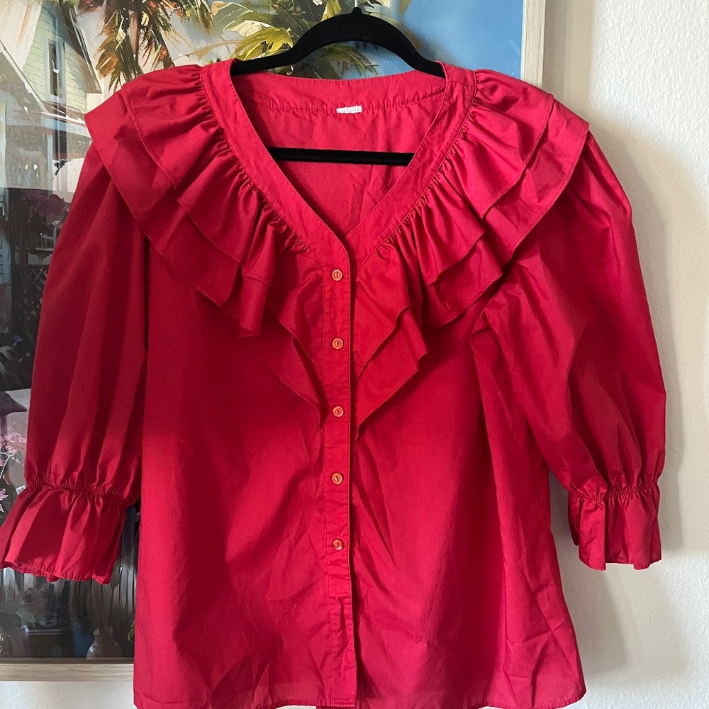 Vintage CottageCore Prairie Boho Ruffles classic Preppy Blouse Top